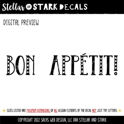 Cute Striped Bon Appetit Vinyl Decal/Sticker