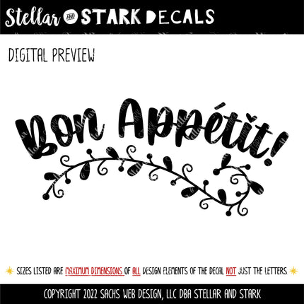 Curved Bon Appetit Leaves Vinyl Decal/Sticker