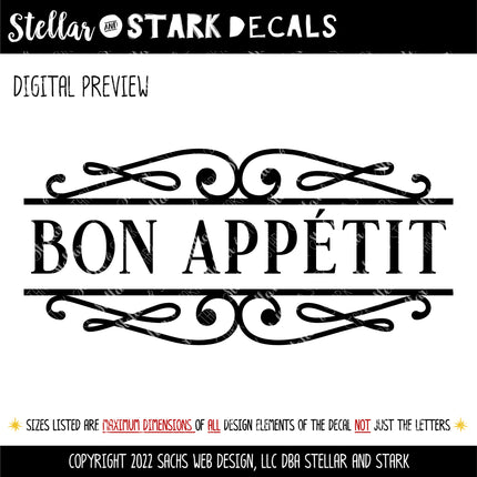 Decorative Scroll Bon Appetit Vinyl Decal/Sticker