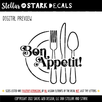 Bon Appetit Plate Silverware Vinyl Decal/Sticker