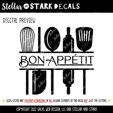 Bon Appetit Kitchen Utensils Vinyl Decal/Sticker