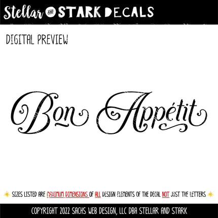 Antique Script Bon Appetit Vinyl Decal/Sticker