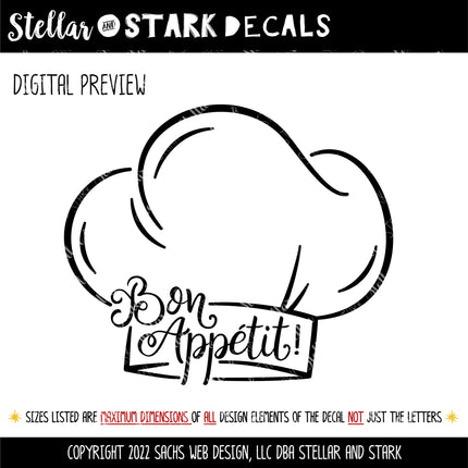 Cursive Bon Appetit Chef Hat Vinyl Decal/Sticker
