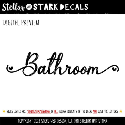 Cursive Bathroom Hearts Vinyl Decal/Sticker