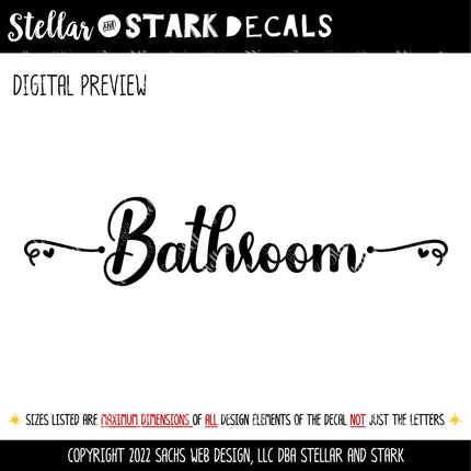 Cursive Hearts Bathroom Vinyl Decal/Sticker