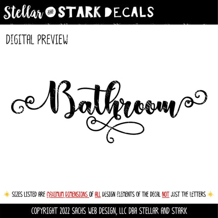 Ornate Cursive Bathroom Vinyl Decal/Sticker
