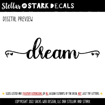 Cursive Dream & Hearts Vinyl Decal/Sticker