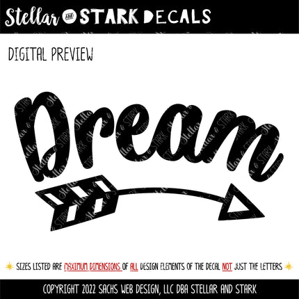 Curved Dream with arrow Vinyl Decal/Sticker