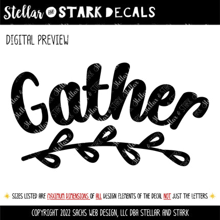 Curved Gather with Leaves Vinyl Decal/Sticker
