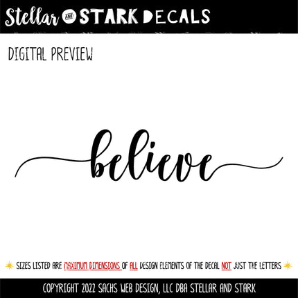 Script Believe with Tails Vinyl Decal/Sticker