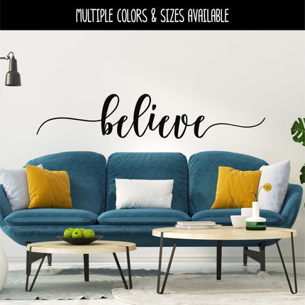 Script Believe with Tails Vinyl Decal/Sticker