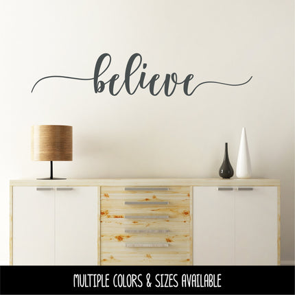 Script Believe with Tails Vinyl Decal/Sticker