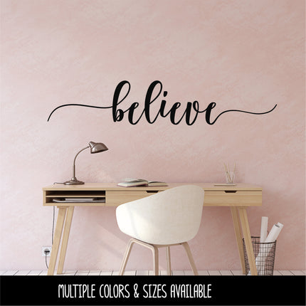 Script Believe with Tails Vinyl Decal/Sticker