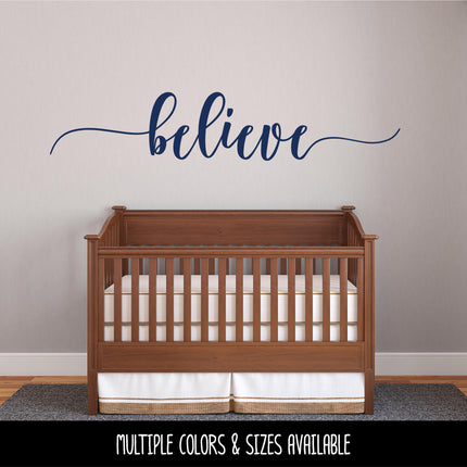 Script Believe with Tails Vinyl Decal/Sticker