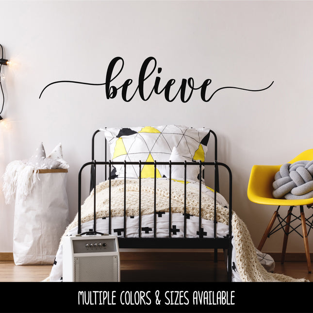 Script Believe with Tails Vinyl Decal/Sticker