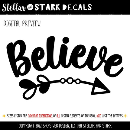 Cute Believe with Arrow Vinyl Decal/Sticker