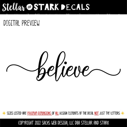 Cursive Believe with Tails Vinyl Decal/Sticker