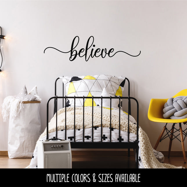 Cursive Believe with Tails Vinyl Decal/Sticker