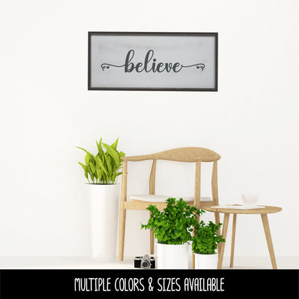 Script Believe with Hearts Vinyl Decal/Sticker