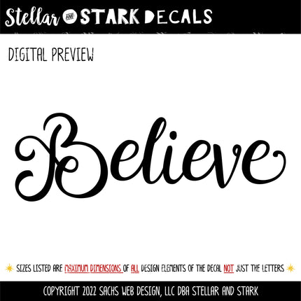 Whimsical Cursive Believe Vinyl Decal/Sticker