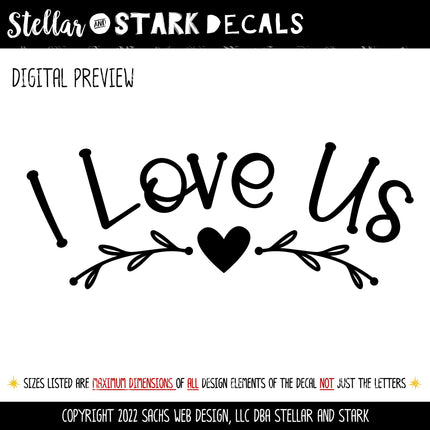 Curved Floral I Love Us Vinyl Decal/Sticker