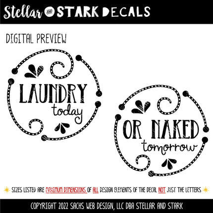 Laundry Today or Naked Tomorrow Wash and Dry Vinyl Decal/Sticker