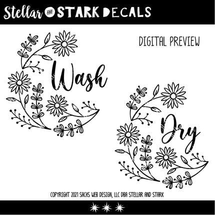 Floral Wreath Wash Dry Vinyl Decal/Sticker Set
