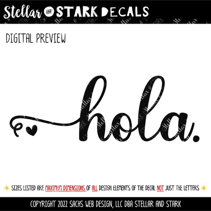 Cursive Hola Heart Vinyl Decal/Sticker