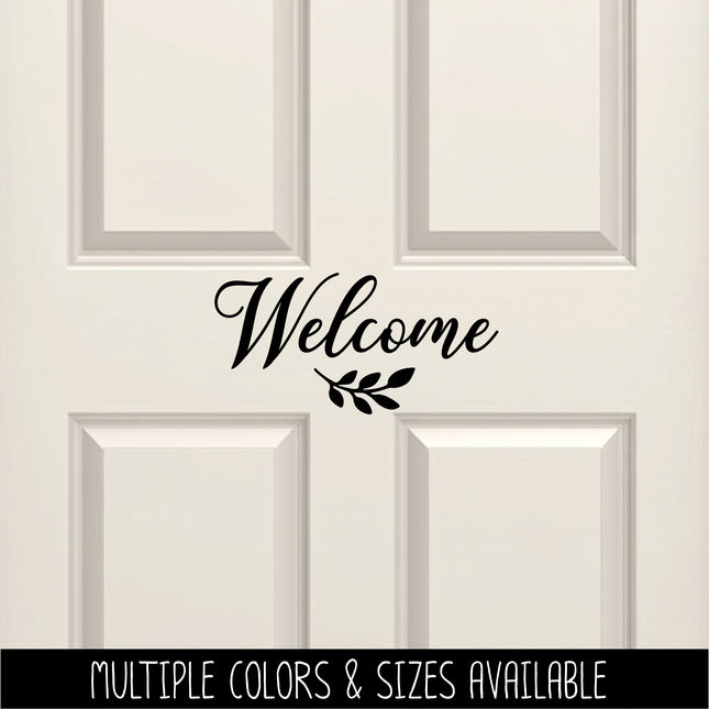 Welcome with Leaves Scroll Vinyl Decal/Sticker
