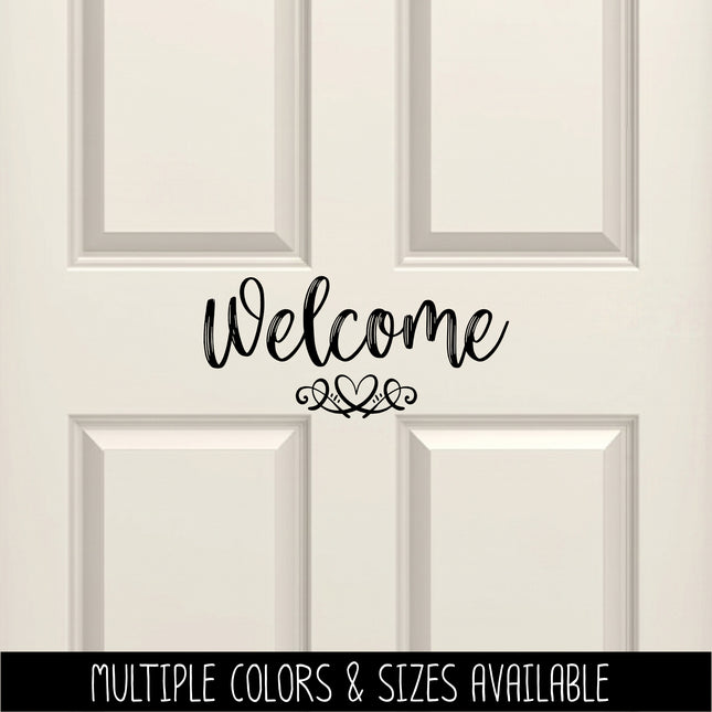 Welcome with Heart Scroll Vinyl Decal/Sticker