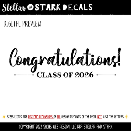 Congratulations Class of 2026 Decal/Sticker
