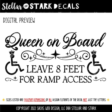 Queen On Board Handicap Wheelchair Ramp Access Decal/Sticker