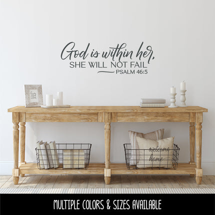 God is Within Her, She Will Not Fail - Psalm 46:5 Vinyl Decal Sticker