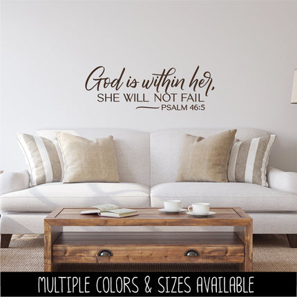 God is Within Her, She Will Not Fail - Psalm 46:5 Vinyl Decal Sticker