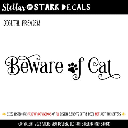 Ornamental Beware of Cat Front Door Vinyl Decal/Sticker