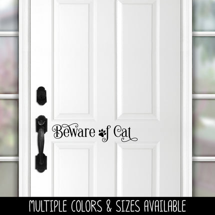 Ornamental Beware of Cat Front Door Vinyl Decal/Sticker