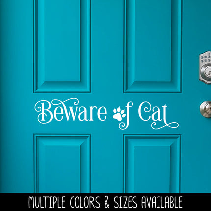 Ornamental Beware of Cat Front Door Vinyl Decal/Sticker