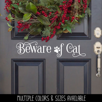 Ornamental Beware of Cat Front Door Vinyl Decal/Sticker