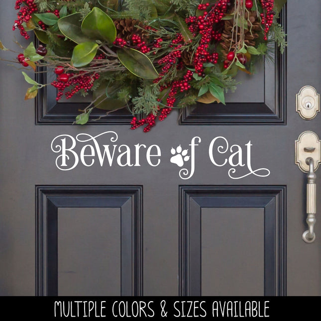 Ornamental Beware of Cat Front Door Vinyl Decal/Sticker
