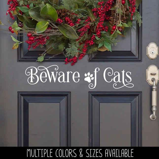 Ornamental Beware of Cats Front Door Vinyl Decal/Sticker