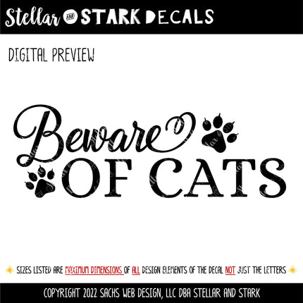 Beware of Cats Front Door Vinyl Decal/Sticker