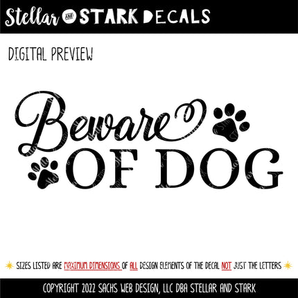 Beware of Dog Front Door Vinyl Decal/Sticker