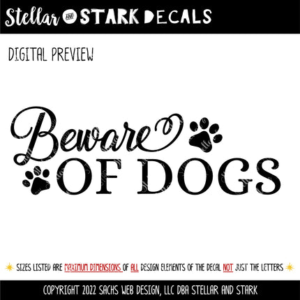 Beware of Dogs Front Door Vinyl Decal/Sticker