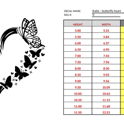 Custom Decal for Katie M - Heart Butterfly Decal