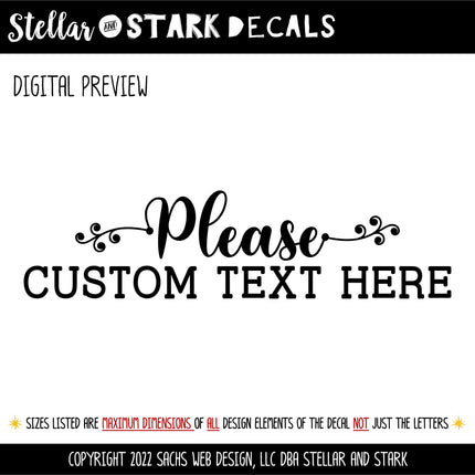 CUSTOM Scroll Vine Please Custom Text Here Vinyl Decal/Sticker