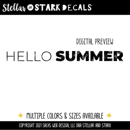 Thin Hello Bold Summer Vinyl Decal - Hello Summer Vinyl Sticker - Hello Summer Sticker - Hello Summer Decal - Hello Summer Sticker - Summer