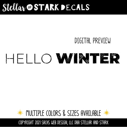 Thin Hello Bold Winter Vinyl Decal - Hello Winter Vinyl Sticker - Hello Winter Sticker - Hello Winter Decal - Christmas Decal - Winter Decal