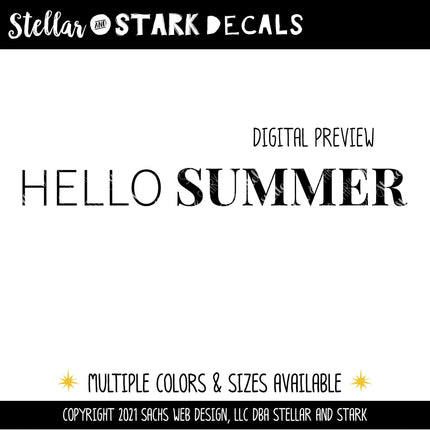 Thin Hello Serif Summer Vinyl Decal - Hello Summer Vinyl Sticker - Hello Summer Sticker - Hello Summer Decal - Hello Summer Sticker - Summer