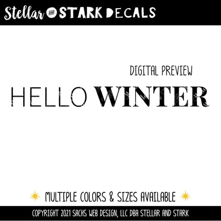 Thin Hello Serif Winter Vinyl Decal - Hello Winter Vinyl Sticker - Hello Winter Sticker - Hello Winter Decal - Christmas Decal -Winter Decal