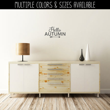 Hello Autumn Cursive w/Arrow Vinyl Decal - Hello Autumn Vinyl Sticker - Hello Autumn Sticker - Hello Autumn Decal - Hello Fall Decal - Fall